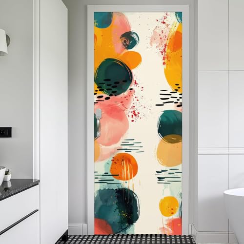REDAMANCY Green/Orange Abstract Boho Bubble Dot Geometric Peel and Stick Door Stickers Vinyl Mural Decals Decor Modern Wallpaper Self-Adhesive, Waterproof, Removable - color: Mta-31