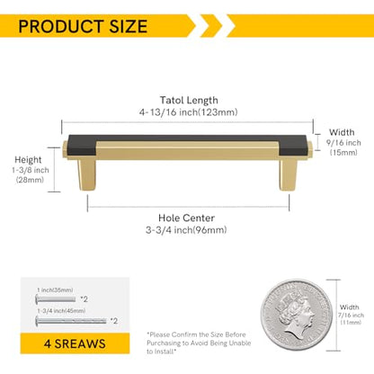 Rergy 25 Pack 3-3/4 Inch Black and Gold Cabinet Pulls Gold Drawer Pulls - color: Black&Gold, size: 3-3/4 Inch Hole Center