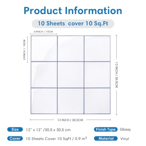 COMSTICKC Thicker Peel and Stick 3D Backsplash Tiles Kitchen Bathroom - color: White