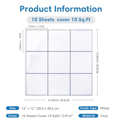 COMSTICKC Thicker Peel and Stick 3D Backsplash Tiles Kitchen Bathroom - color: White