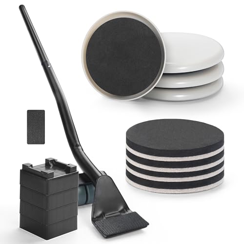 Furniture Lifter Tool + 8-Pack of 3.5" Sliders, Save 80% Effort, Safely and Easily, The Lift and Glide Tool Set for Heavy Furniture and Appliances, Reusable Moving Pads, Floor Protectors for Carpet - size: 24 IN Lifter Tool & 8 Sliders