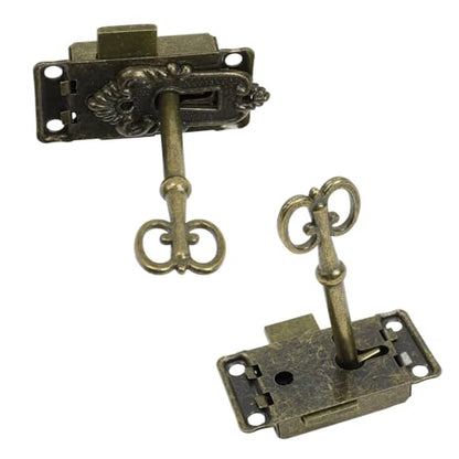 Antique Cabinet Lock, Bronze, 2.09x1.06 Inch, 2 Sets - color: Bronze B, style: Rectangular