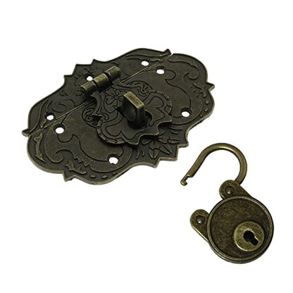 Antique Bronze Embossing Decorative Brass Hasp Clasp Latch Lock with Screws Furniture Decoration