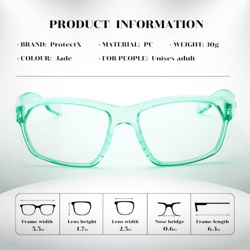 ProtectX Stylish Safety Glasses Anti-Fog Scratch Jade Clear - 2PC - color: 2 Pack Jade