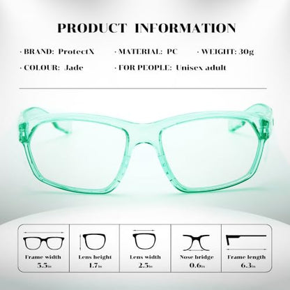 ProtectX Stylish Safety Glasses Anti-Fog Scratch Jade Clear - 2PC - color: 2 Pack Jade