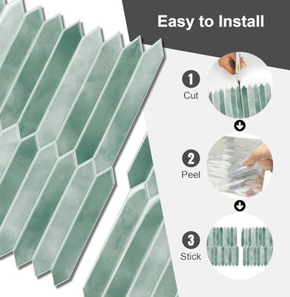 10 Sheets Thicker Peel and Stick Backsplash, 12"x12" Peel and Stick Wall Tiles, Hexagon Look Tiles Backsplash for Kitchen and Bathroom, Light Green - color: Light Green