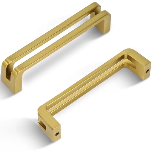 3-3/4 Inch(96mm) Hole Center Brushed Gold Zinc Alloy Solid Cabinet Pulls,Dresser Cabinet Handles Luxury Cabinet Pull Hardware for Bedroom, Kitchen 6 Pack 7600 - color: Brushed Gold, size: 3-3/4 Inch Hole Center