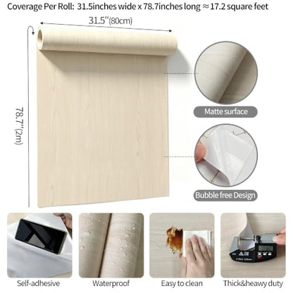 31.5"x78.7"Oak Wallpaper Peel and Stick Contact Paper for Cabinets - color: Beige, size: 31.5" x 78.7"
