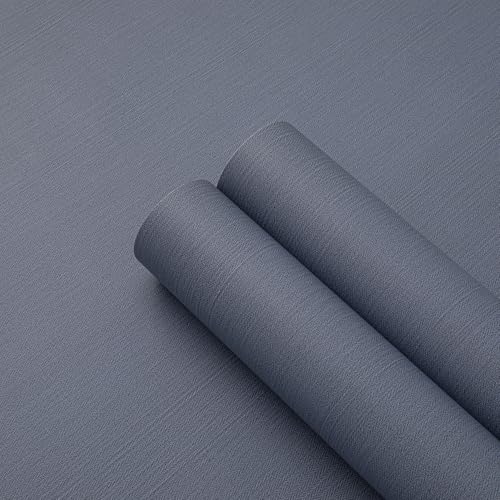 24"x393" Dark Blue Fabric Peel and Stick Linen Textured Wallpaper - color: Dark Blue