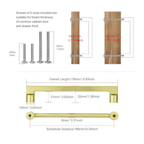 AVICCI 10 Pack Cabinet Pulls 10 Pack 6.3"/160mm Brushed Gold Kitchen Cabinet Handles Modern Pulls for Dresser Drawers,Cabinet Hardware Cabinet pulls - color: Brushed Gold, size: 6.3"(160mm)Hole Center-10Pcs