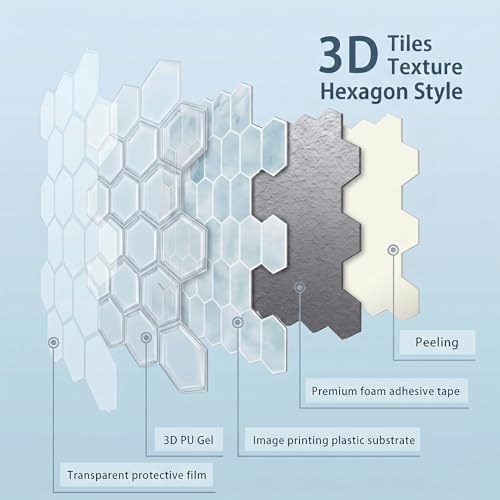 Arttown Peel and Stick 3D Wall Backsplash 20-Sheet, 12" × 12" Hexagon Blue - color: Blue Hexagon, size: 20PC 12"x12"