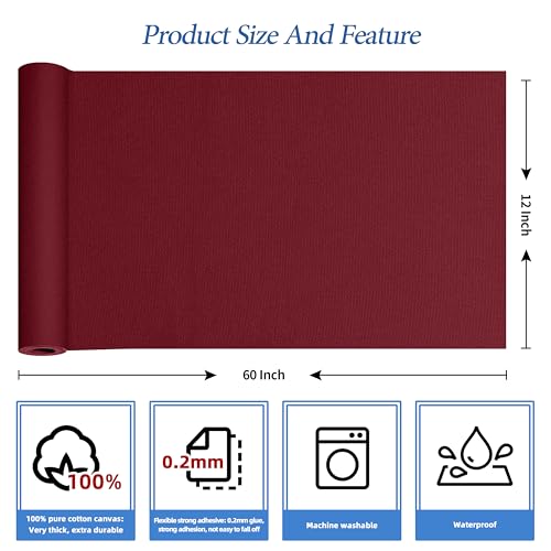 KING MOUNTAIN Canvas Iron on Patch,12"×60",Waterproof 100% Cotton Fabric Repair Patch,Used for Various Sofa,Tent,Clothes,Seats,Suitcases (Burgundy,Waterproof) - color: Burgundy, size: Canvas-12x60