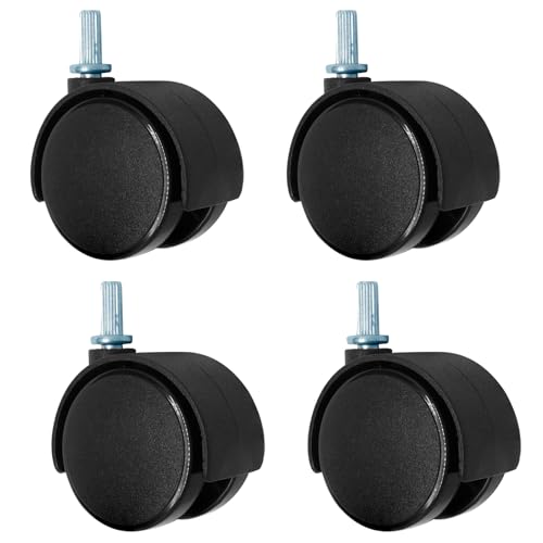 Plastic Casters Set of 4, M6 Straight-Grained Rod Caster Wheels 1.5 inch, Black Nylon Swivel Caster Wheels Replacement for Furniture, Office Chair, Table, Cabinet, Shelf - style: 1.5 Inch-M6 Straight-grained Rod