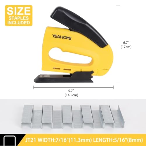 YEAHOME JT21 Forward Action Staple Gun, Upholstery Staple Gun with 1000 pcs JT 21 Staples, Light Duty Staple Guns for Wood, Crafts, DIY, Decoration, Fabric - style: with 1000 Staples