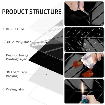 10-Sheet Herringbone Peel and Stick Backsplash Tiles for Kitchen, 3D Marble Look Self Adhesive Stick on Back Splashes Wall Tiles for Bathroom 11.5"x9" Black - color: Black