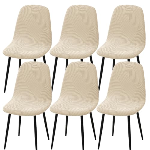 HAOYONG Modern Dining Chair Covers Printed Shell Chair Cover Lounge Armless Chair Cover Stretchable Slipcovers for Kitchen, Office, Dining Room and Living Room(Set of 6) - color: Beige, size: 6 PCS