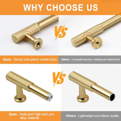 VEHCIL 20 Pack Brushed Gold Cabinet Handles, 5" Kitchen Cabinet Pulls Drawer Dresser Handles Cabinet Hardware for Kitchen Cupboard, Solid Zinc Alloy - color: Brushed Light Gold (20PACK), size: 5 Inch Hole Center