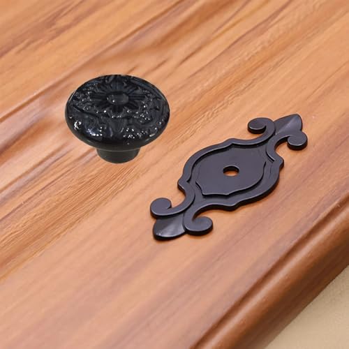 HUAMULAN 10 Pack Ceramic Knobs Cabinet Pulls Handle with Black Backplate - color: Black Knob + Black Base