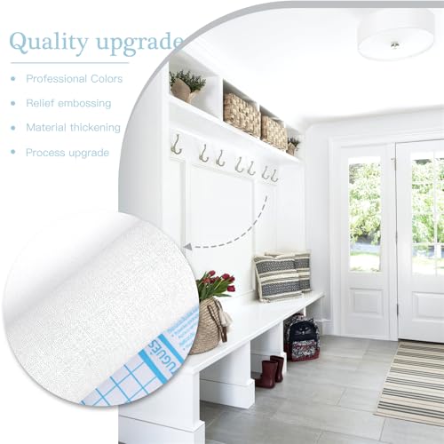 Dimoon 17.7''x236'' Peel and Stick Wallpaper White Contact Paper for New Environmentally Friendly Materials Thickening Upgrade Embossed Renter Friendly Wall Paper Modern Vinyl Wrap Countertop Bedroom - color: White, size: 17.7" x 236"