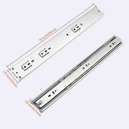 Probrico 10 Pairs 16 Inch Rear/Side Mount Drawer Slides with Rear Mounting Brackets, Heavy Duty Ball Bearing Soft Close Drawer Glides, 3 Folds Full Extension Dresser Drawer Runners - size: 16 Inch