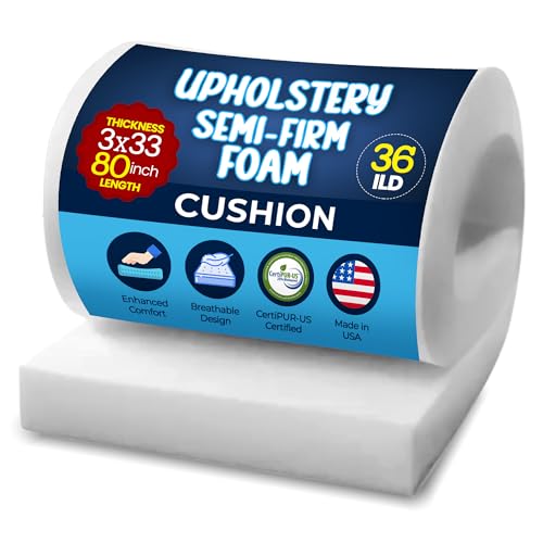 RaceCityFoam High Density Upholstery Foam (Semi Firm) 36 ILD - 3"x33"x80" - size: 3"T x 33"W x 80"L