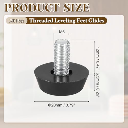 PATIKIL 20 Pcs M6 x 12mm Thread Adjustable Furniture Levelers, Furniture Feet Levelers Screw on Steel Screw in Threaded Leveling Feet Glides for Table Chair Cabinet Patio Legs - size: M6 x 12mm