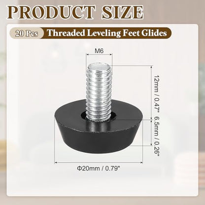 PATIKIL 20 Pcs M6 x 12mm Thread Adjustable Furniture Levelers, Furniture Feet Levelers Screw on Steel Screw in Threaded Leveling Feet Glides for Table Chair Cabinet Patio Legs - size: M6 x 12mm