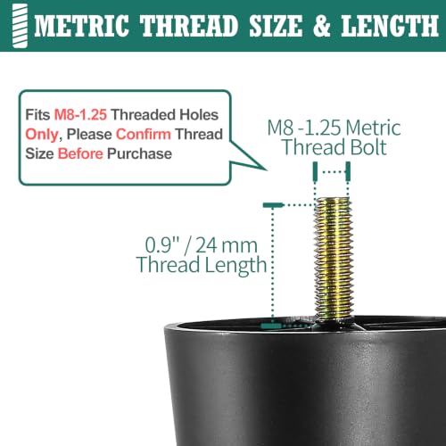 4pcs Plastic Furniture Legs 5-3/8" with T-Nuts, M8-1.25 Bolt - size: 5-3/8 Inch, M8-1.25 Metric Thread Bolts