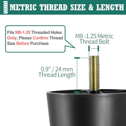 4pcs Plastic Furniture Legs 5-3/8" with T-Nuts, M8-1.25 Bolt - size: 5-3/8 Inch, M8-1.25 Metric Thread Bolts