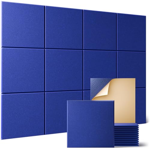 Sonicism 12 Pack Acoustic Wall Panels with Self-Adhesive, 12" X 12" X 0.4" Sound Proof Foam Panels, Decorative Soundproof Wall Panels, Sound Proof Absorbing Tiles for Home & Offices, Blue - color: Blue, size: Flat Panels (12 Pack)
