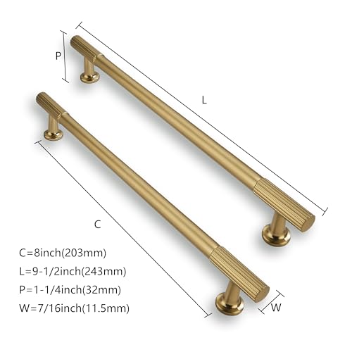2 Pack 8 Inch(203mm) Hole Center Brushed Brass Cabinet pulls Kitchen Handles Solid Heavy Duty Brushed GoldCabinet Pull Kitchen Hardware - color: Brushed Brass, size: 8 Inch(203mm)Hole Center