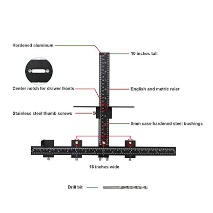 Cabinet Hardware Jig for Handles, Adjustable Template with Convenient and Precise Installation for Door and Drawer Knobs,Pulls,Tool Accessories Jig of Aluminum Alloy