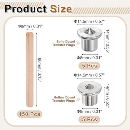uxcell 150Pcs Wood Dowel Pins, 5/16" x 3 1/8" Wooden Dowel Rods - size: 5/16" x 3 1/8"