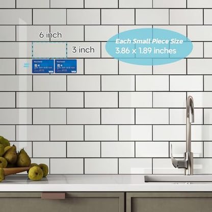STICKGOO Peel and Stick Backsplash on Subway Tile, Glossy White - color: Polished White With Black Grout