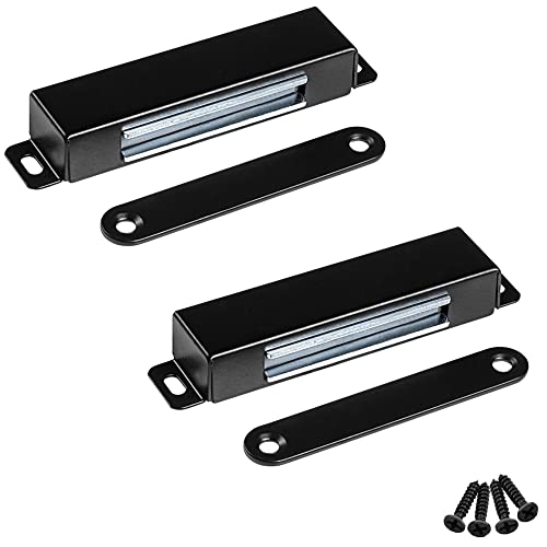 WOOCH Door Magnetic Catch - 90lb High Magnetic Stainless Steel Heavy Duty Catch for Kitchen Bathroom Cupboard Wardrobe Closet Closures Cabinet Door Drawer Latch (3.7 in Black, 2-Pack) - color: Black, size: 2 Pack