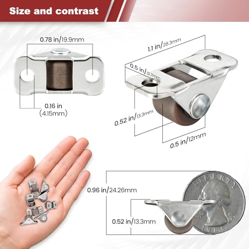 0.5 Inch Mini Fixed Drawer Rubber Caster Wheels, Non Swivel Caster Wheels - color: Brown - 0.5 inch