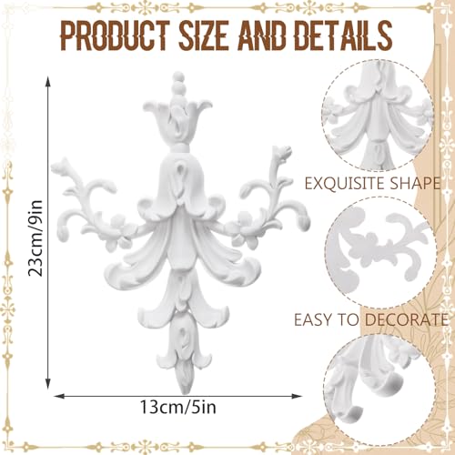 2 PCS Baroque Style Flower Carved Onlay Applique White PVC Appliques for Furniture Decorative 3D Symmetrical Furniture Decorative for Cabinets Dressers Mirrors DIY Home(Classic) - style: Classic