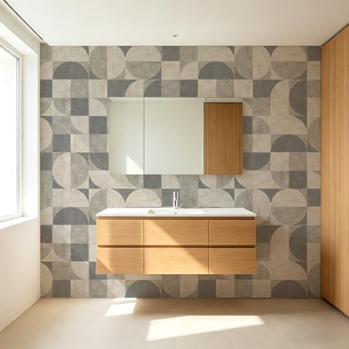 Chunlei Peel and Stick Wallpaper, Grey Beige Mid-Century Geometric Pattern, 118in x 17.7in, Waterproof Vinyl, Removable Reusable, Eco-Friendly, for Bedroom Living Room Rental Apartment - color: Beige04, size: 17.7" x 118.1"