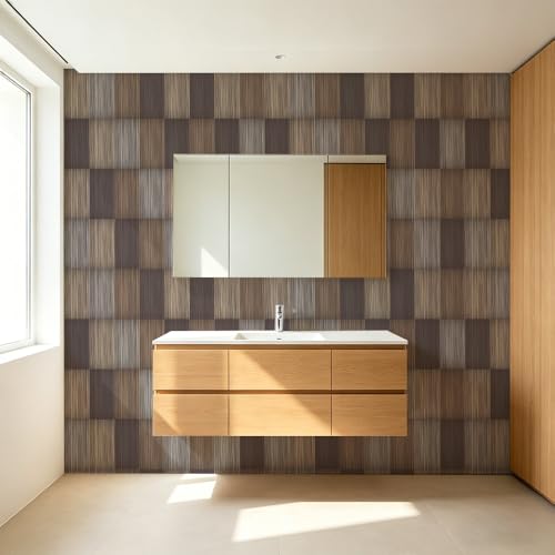 Chunlei Peel and Stick Wallpaper, Brown Grey Plaid Wood Grain Pattern, 118in x 17.7in, Waterproof Vinyl, Removable Reusable, Eco-Friendly, for Bedroom Living Room Rental Apartment - color: Beige02, size: 17.7" x 118.1"