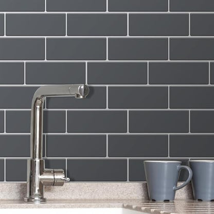 WALPLUS Premium 12 Sheets Peel and Stick Kitchen Backsplash Tile Stickers Self Adhesive Stick on Subway Tile 12" x 6" Bathroom Backsplash Water Heat Resistant 3D Wall Tiles Dark Gray Glossy - color: Dark Gray, size: 12" x 6"_12-SHEET