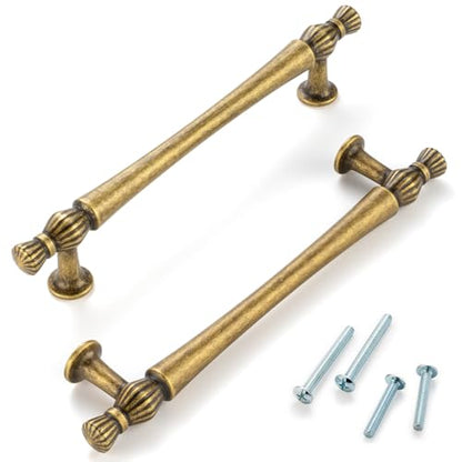 5 Inch Antique Brass Cabinet Pulls 10 Pack French Style P2408 - color: Antique Brass, size: 5" Hole Centers-10 Pcs