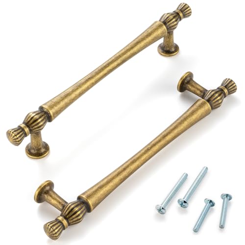 5 Inch Antique Brass Cabinet Pulls 10 Pack French Style P2408 - color: Antique Brass, size: 5" Hole Centers-10 Pcs