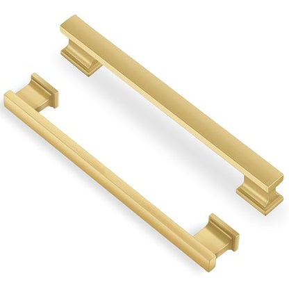 Lardmon 10 Pack 6.3 Inch(160mm) Hole Center Brushed Gold Kitchen Cabinet Handles Modern Cabinet Pulls Kitchen Cabinet Hardware Solid Drawer Pulls Handles for Dresser, Total Length 7.28 Inch - color: Brushed Gold, size: 6.3 Inch Hole Center