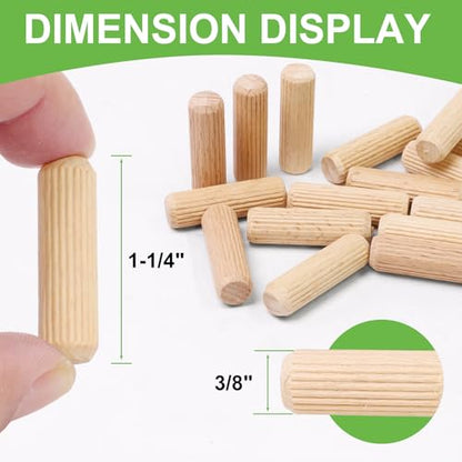 3/8" x 1-1/4" Wooden Dowel Pins - FoDau770 Beech Wood Dowel Rods - 200 Pcs - size: 3/8" x 1-1/4"