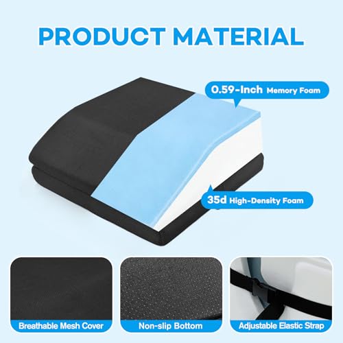 Memory Foam Post Hip Surgery Cushion Adjustable Height Hip Replacement Recovery Cushion with Non Slip Bottom and Strap for for Long Sitting, Cushions for Wheelchair Office Car
