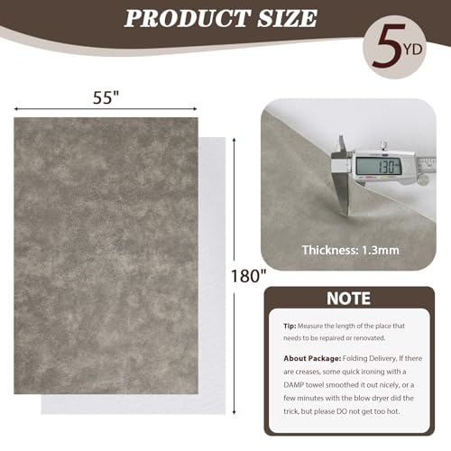 Faux Leather Vinyl Upholstery Fabric by The Yard 1.3mm Thick 55" x 180" - color: Grey & Beige, size: 5 Yards