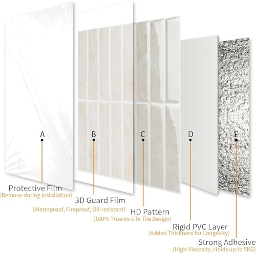 3D Peel and Stick Backsplash, 11.61'' x 11.61'', Beige, Marble - color: Beige, Marble, size: 11.61 X 11.61 Inches (Pack of 10)