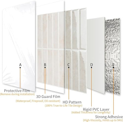 3D Peel and Stick Backsplash, 11.61'' x 11.61'', Beige, Marble - color: Beige, Marble, size: 11.61 X 11.61 Inches (Pack of 10)