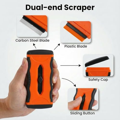 Mister Rui 2-in-1 Razor Scraper, 20 Blades, Retractable, Multi-Surface - color: 1 Retractable Orange