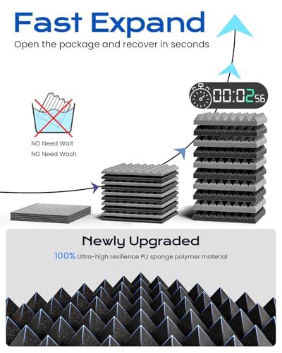 Sonicism Acoustic Panels 12 Pack Self-Adhesive 2"X12"X12" High Density - color: Black-Gray, size: 2 Inch 12 Pack Self-Adhesive